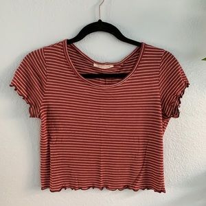 maroon striped shirt